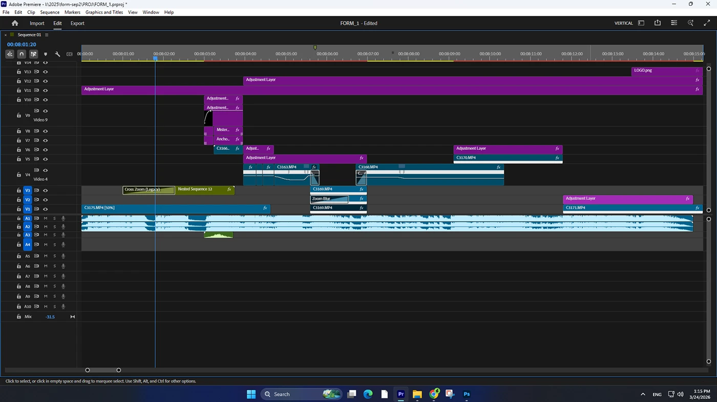 FORM editing timeline 1